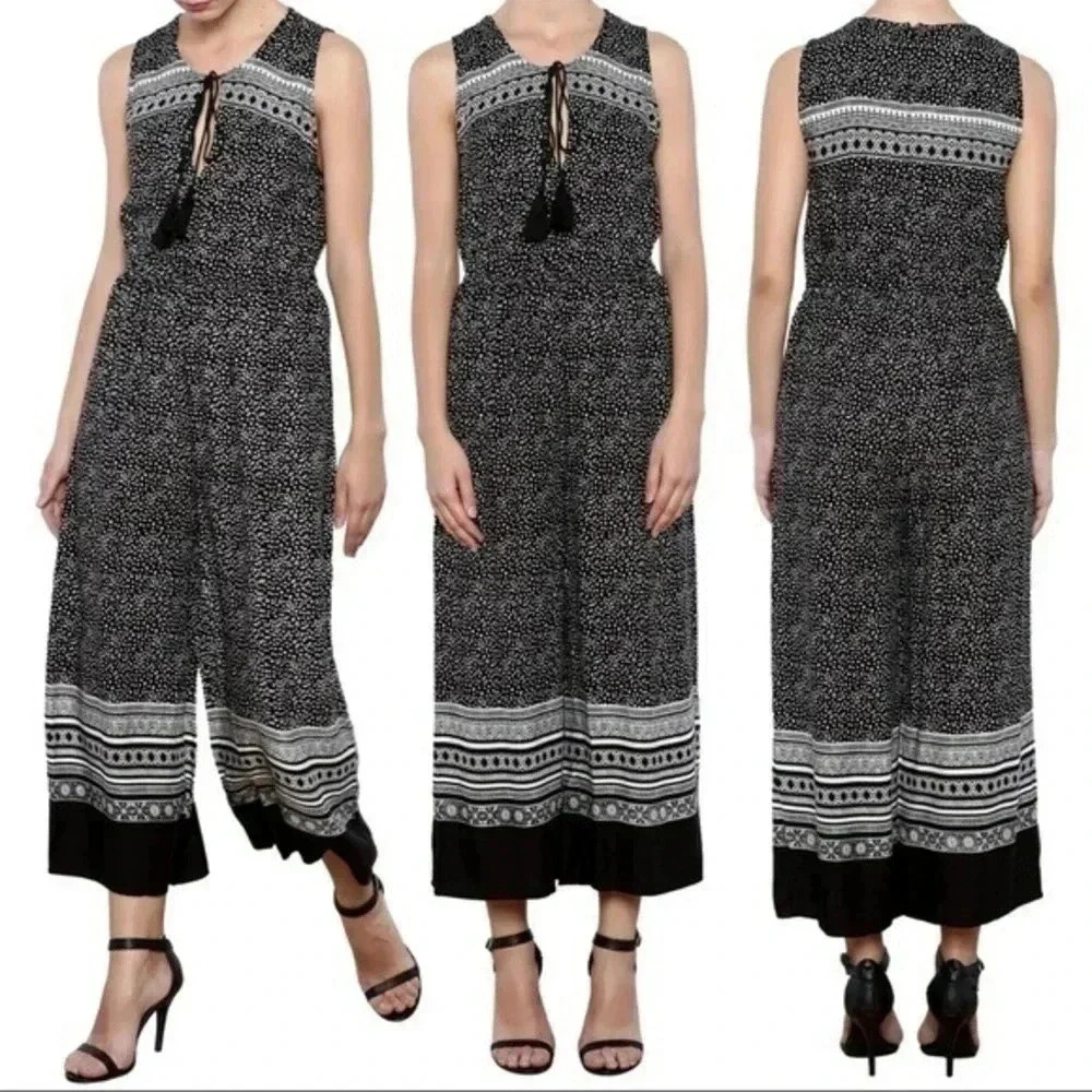 MINKPINK Jumpsuit Nordstrom Aurora Jumpsuit Black Printed Crop Wide Leg XS